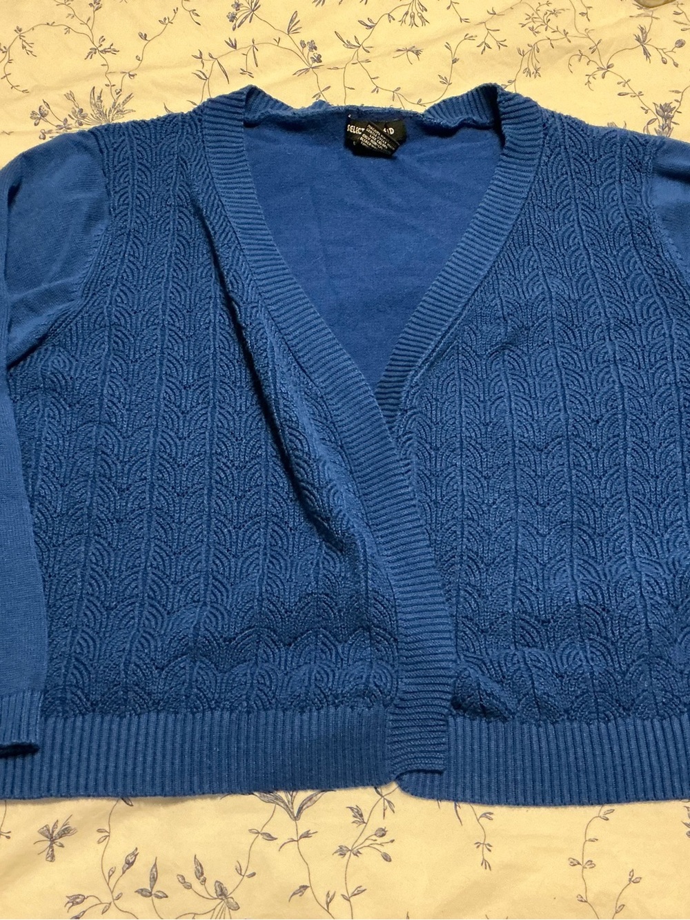 Blue Pattern Knit Cropped Open Cardigan Sweater